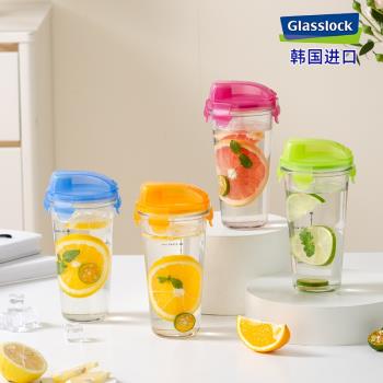 glasslock進口耐熱鋼化玻璃水杯便攜玻璃杯韓國可愛少女茶杯子