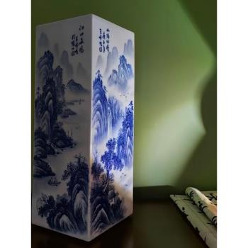 仿古瓷器手繪陶瓷儲物收納罐釉下青花瓷花瓶擺件賞瓶將軍茶葉瓷罐