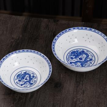 透光玲瓏碗湯碗麵碗家用單個中國風青花老式玲瓏景德鎮陶瓷餐具