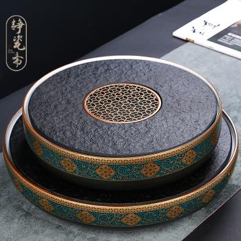 靜瓷齋古韻陶瓷儲水小茶盤烏金石幹泡茶臺大託盤茶海中式簡約家用