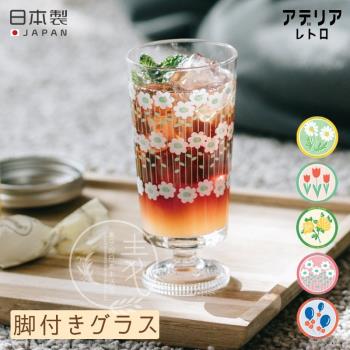 限定款日本昭和復古田園風印花玻璃杯果汁甜品飲料冰奶昔冷飲杯子