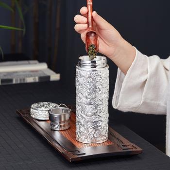 純銀九龍杯 （純銀水杯足銀999銀茶杯內外全銀一體杯子純手工九龍