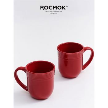 ROCMOK勃艮第紅美式復古咖啡杯女早餐杯高顏值簡約水杯陶瓷杯子