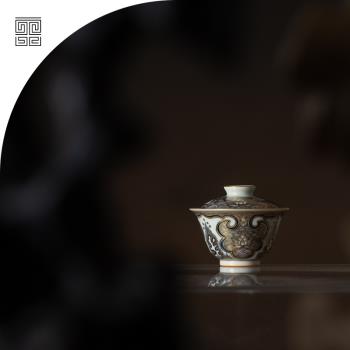 【售罄】若雲瑾現·【古法柴窯】青花描金海生花蓋碗 容量125ml