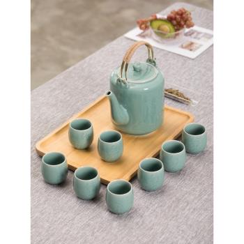 大號家用陶瓷涼水壺龍泉青瓷大容量耐高溫泡茶壺仿宋茶具套裝2.2L