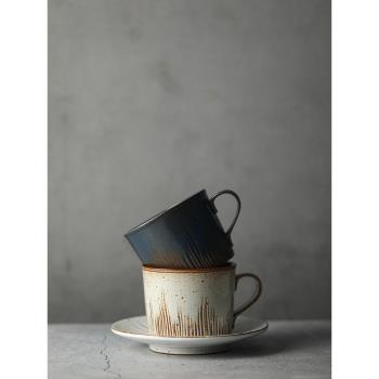 東榮陶瓷日式粗陶咖啡杯帶碟家用復古創意濃縮咖啡杯子下午茶餐具