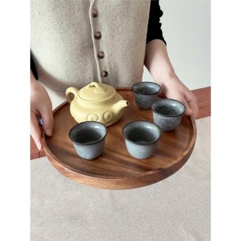 圓形茶水杯日式整木零食家用託盤