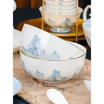 骨瓷碗家用輕奢餐具創意7英寸麵碗2個裝大號湯碗高階感2025年新款