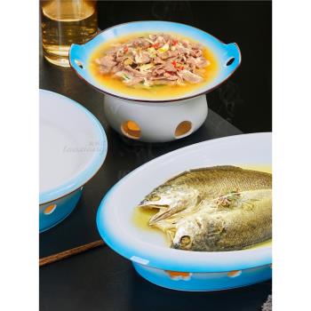 中式陶瓷酒店會所家用餐具圓形純色漸變釉下彩蠟燭保溫明爐湯盤子