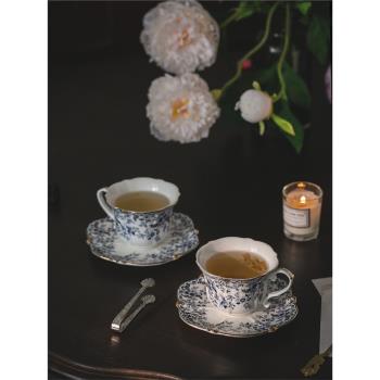 中古法式青花描金咖啡杯碟 下午紅茶杯子 宮廷風歐式陶瓷復古風