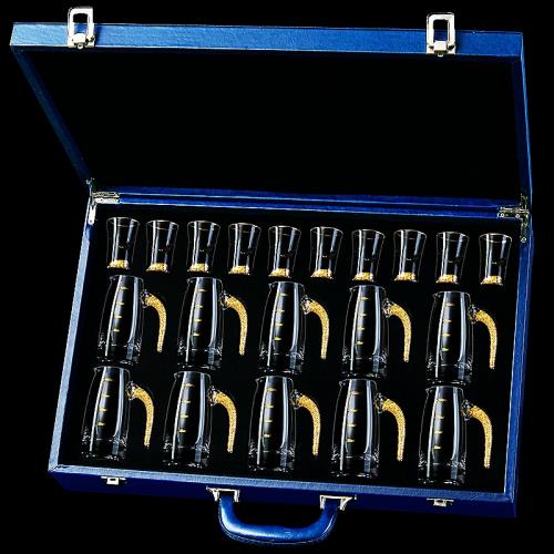 金箔白酒杯套裝進口工藝水晶玻璃烈酒杯分酒器一口杯子高檔送禮裝