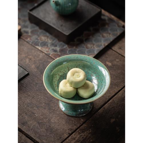 鈞窯高腳茶點盤高足水果陶瓷點心盤中式零食盤茶點碟禪意茶桌擺件