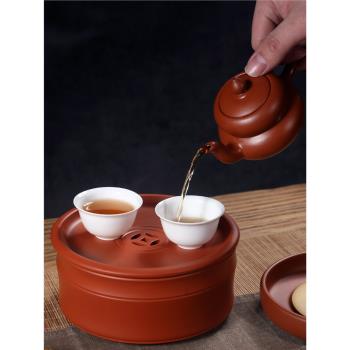 手工潮州8寸傳統朱泥圓形功夫老茶盤手拉茶船茶海託盤小套裝家用
