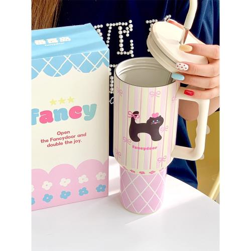 島里保溫杯水杯噸噸吸管咖啡杯子隨行可愛高顏值女陶瓷內膽巨無霸