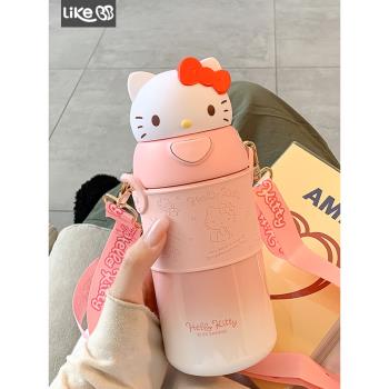 hellokitty保溫杯女生高顏值吸管杯子可愛便攜學生水杯女新款2025