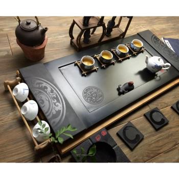 天然整塊石材黑金石茶海中式排水石烏金茶臺盤石家用茶具託盤茶盤