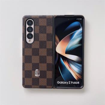 適用三星galaxy z fold4手機殼W2023系天下皮殼F9360保護套fold3鉸鏈全包韓版W22新款折疊屏素皮防摔外前后殼