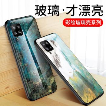 適用三星A42手機殼全包防摔3星a42矽膠保護套Galaxy A42硬殼玻璃Samsung A42男女款SM-A426B大理石彩繪外殼子