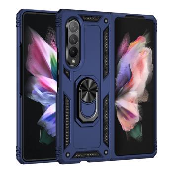 適用三星Galaxy zfold3手機殼W22折疊屏創意汽車磁吸支架保護套F9260雙面全包fold3四角防摔個性時尚鎧甲指環