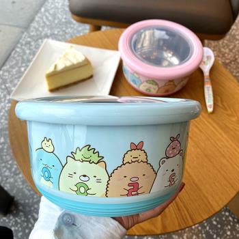 卡通可愛男女學生不銹鋼帶飯盒上班族便當餐盒圓形大容量帶蓋防燙