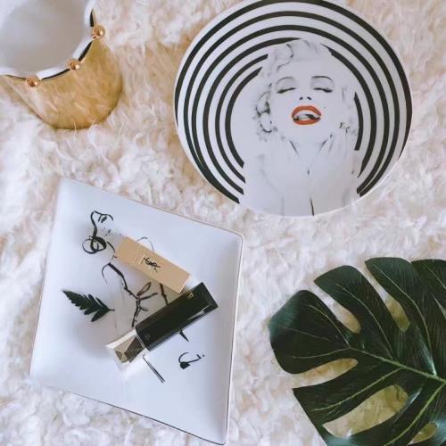 雜置社歐式復古夢露美女菱形黑白金邊甜品碟裝飾盤