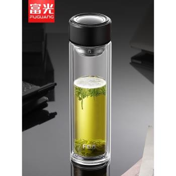 富光雙層玻璃杯男士加厚家用透明高檔喝茶杯子耐熱辦公室泡茶水杯