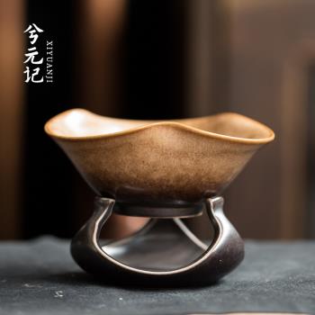 素黃燒茶濾荷葉瓷孔茶漏一體創意陶瓷濾網茶葉茶隔過濾器泡茶漏斗