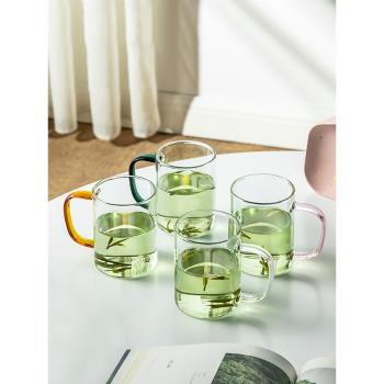 憶壺茶玻璃杯家用水杯子套裝客廳一人一色涼水杯帶把手耐熱喝水杯