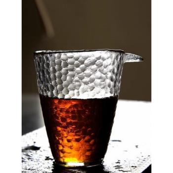 手工龍鱗錘目紋公道杯日式加厚耐熱玻璃功夫杯公杯分茶器茶具配件