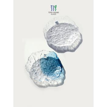 東洋佐佐木水晶玻璃盤子日本進口家用零食小碟手工錘紋透明小食盤