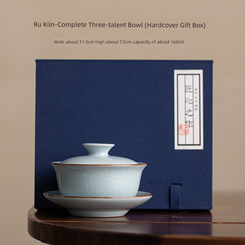 汝窯蓋碗家用陶瓷三才蓋碗大號泡茶杯茶碗汝瓷開片可養金絲鐵線|蓋碗