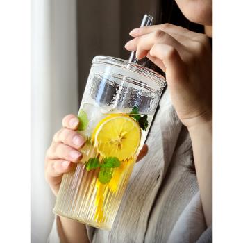 戲陶耐熱玻璃帶蓋辦公室吸管杯