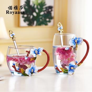 琺瑯杯水晶玻璃杯禮盒琺瑯彩歐式一對水杯套裝生日結婚禮物法郎