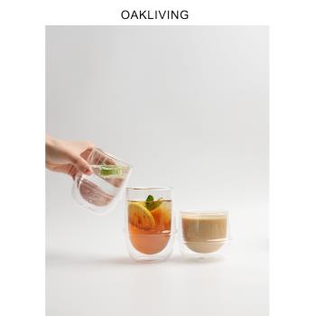 oakliving雙層純色透明玻璃杯咖啡杯水杯耐熱圓形手工商用家用