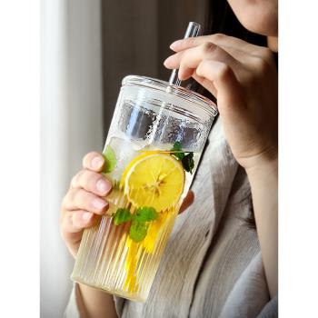 九土吸管杯玻璃水杯咖啡杯辦公室高顏值女生奶茶飲料杯大容量杯子
