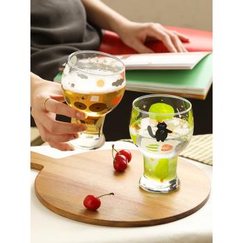 藍蓮花家居玻璃杯可愛兔家用網紅飲料杯子啤酒杯女喝水杯創意卡通
