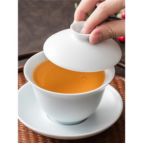 中式純色汝窯開片可養功夫三才蓋碗女士家用客廳陶瓷泡茶喝茶茶碗