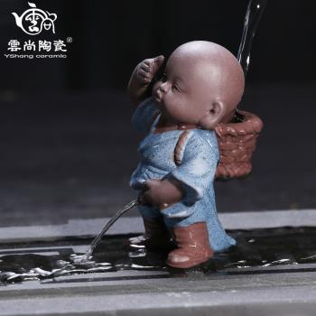 噴水尿童創意紫砂茶寵擺件 小和尚精品手工擺件茶玩功夫茶具配件