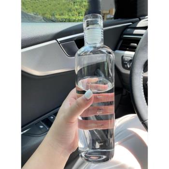 簡約時尚時間刻度杯密封高硼矽耐高溫透明玻璃水瓶女高顏值ins風