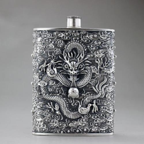 純銀酒壺999足銀純手工便攜式白酒壺戶外隨身復古洋酒威士忌酒瓶|家用酒