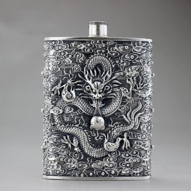 純銀酒壺999足銀純手工便攜式白酒壺戶外隨身復古洋酒威士忌酒瓶|家用酒