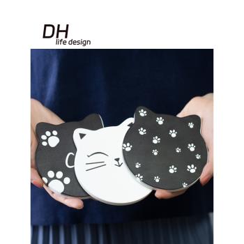 DH可愛貓咪系列防滑矽藻泥吸水杯墊餐桌防燙軟木墊隔熱墊速幹墊子