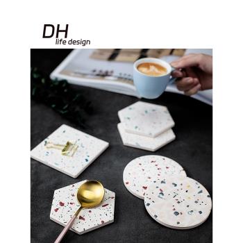 DH水磨石系列家用防燙矽藻泥速幹防滑墊子吸水杯墊餐桌軟木隔熱墊