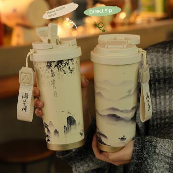 復古茶水分離陶瓷內膽吸管咖啡