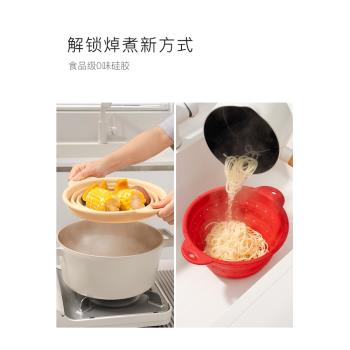 可折疊伸縮瀝水籃矽膠濾水洗菜盆食品級廚房果蔬漏水汲水籃耐高溫