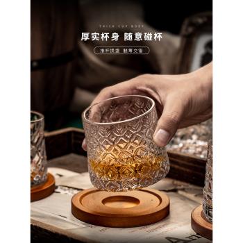 創意旋轉威士忌酒杯水晶杯解壓玻璃杯子高級不倒翁轉轉啤酒杯酒吧