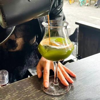 創意反口咖啡杯復古風高腳杯冰美式拿鐵咖啡杯個性雞尾酒玻璃杯子