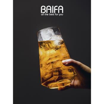 設計感高級玻璃杯果汁杯小眾啤酒杯家用透明咖啡杯子方形飲料水杯