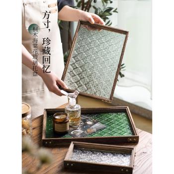 復古海棠玻璃木託盤家用長方形茶盤桌面水杯收納盤小吃點心盤ins