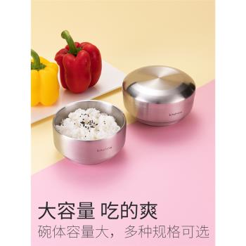 kitshine韓式304不銹鋼碗帶蓋子兒童湯碗雙層加厚隔熱防燙飯碗